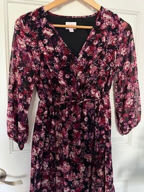Isabel Maternity Black Floral Wrap Maternity Pink & Plum Bouquet Maxi Midi Dress